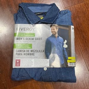 LIVERGY Denim Shirt Mens Casual Jean Shirt Button Down Blue nwt